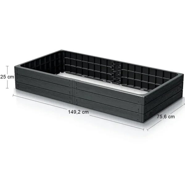 Pat/strat inaltat pentru flori, legume, din plastic, efect lemn, antracit, 149.2x75.6x25 cm, Prosperplast - imagine 5