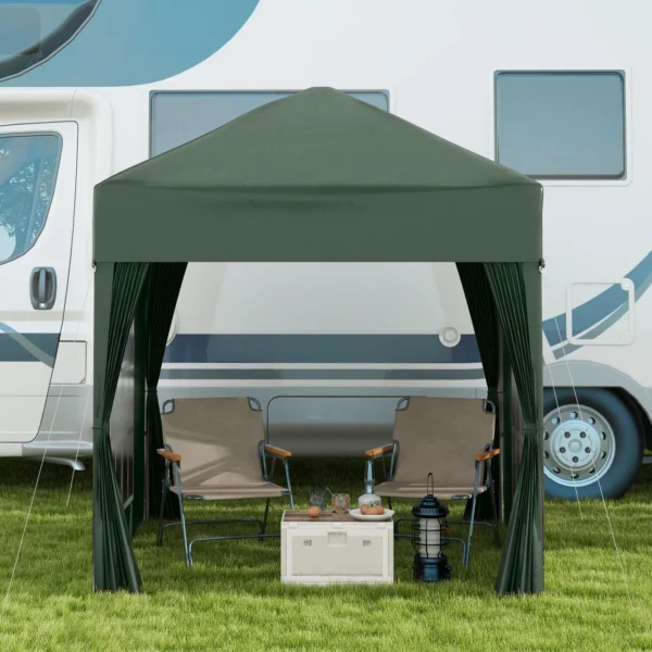 Pavilion pentru camping, cadru metalic, 4 pereti, pliabil, verde, 2x2x2.4 m - imagine 11