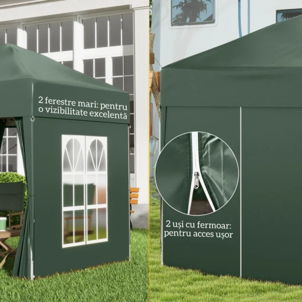 Pavilion pentru camping, cadru metalic, 4 pereti, pliabil, verde, 2x2x2.4 m - imagine 12