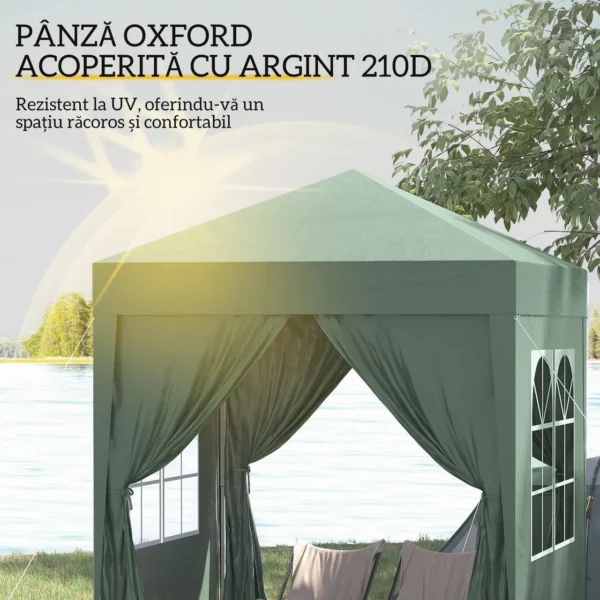 Pavilion pentru camping, cadru metalic, 4 pereti, pliabil, verde, 2x2x2.4 m - imagine 13