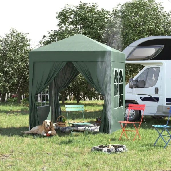 Pavilion pentru camping, cadru metalic, 4 pereti, pliabil, verde, 2x2x2.4 m - imagine 14
