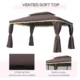 Pavilion/foisor pentru gradina/terasa, cadru aluminiu, cu plasa pentru insecte, cafeniu, 3.90x2.90x2.80 m - imagine 11