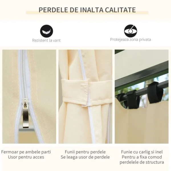 Pavilion/foisor pentru gradina/terasa, cadru metalic, cu perdele, crem, 4x3x2.65 m - imagine 7