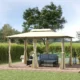 Pavilion/foisor pentru gradina/terasa, cadru metalic, cu perdele, crem, 4x3x2.65 m - imagine 10
