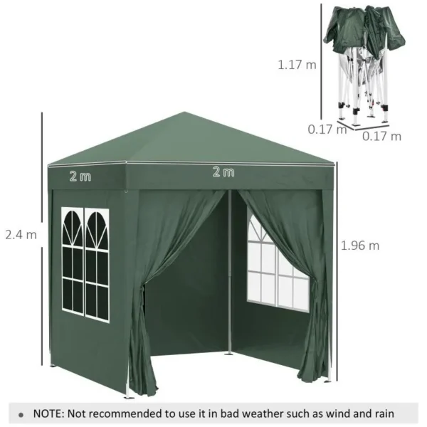 Pavilion pentru camping, cadru metalic, 4 pereti, pliabil, verde, 2x2x2.4 m - imagine 8