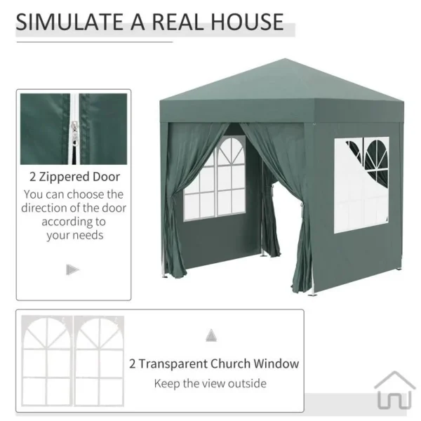 Pavilion pentru camping, cadru metalic, 4 pereti, pliabil, verde, 2x2x2.4 m - imagine 6