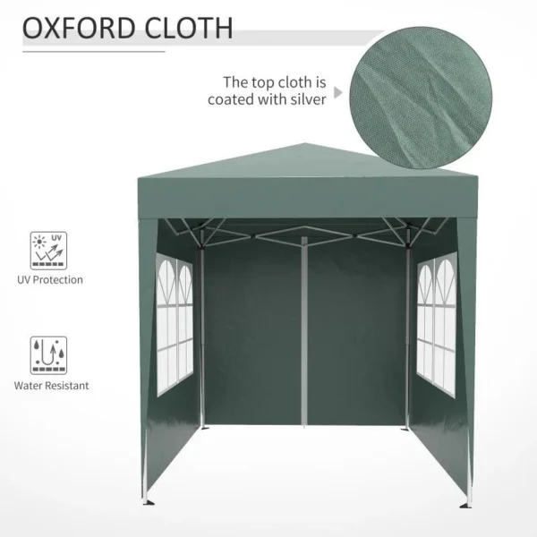 Pavilion pentru camping, cadru metalic, 4 pereti, pliabil, verde, 2x2x2.4 m - imagine 5