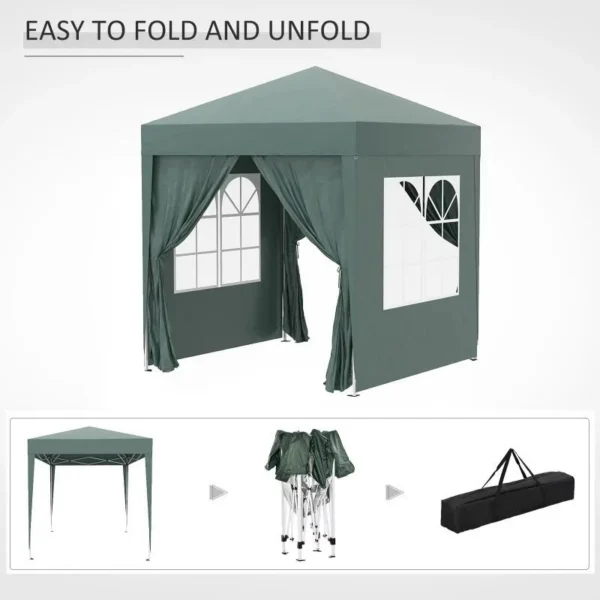 Pavilion pentru camping, cadru metalic, 4 pereti, pliabil, verde, 2x2x2.4 m - imagine 3