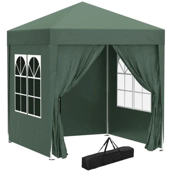 Pavilion pentru camping, cadru metalic, 4 pereti, pliabil, verde, 2x2x2.4 m - imagine 2