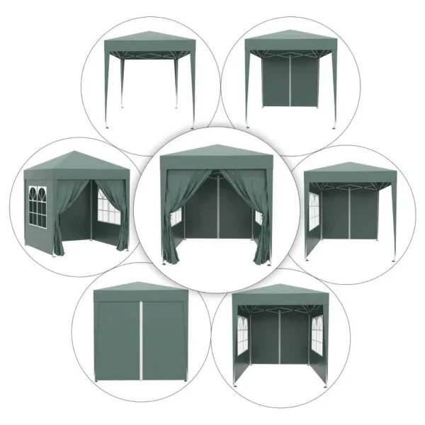 Pavilion pentru camping, cadru metalic, 4 pereti, pliabil, verde, 2x2x2.4 m - imagine 7