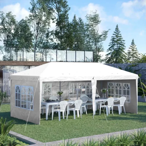 Pavilion pentru gradina/comercial, cadru metalic, material Oxford, 4 pereti, pliabil, alb, 5.85x2.95x2.70 m - imagine 11