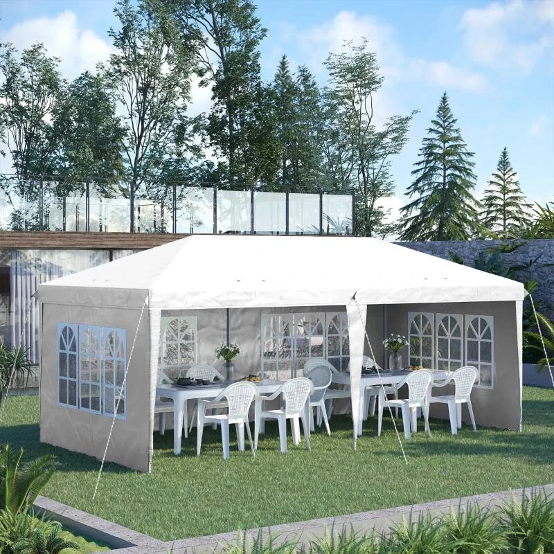 Pavilion pentru gradina/comercial, cadru metalic, material Oxford, 4 pereti, pliabil, alb, 5.85x2.95x2.70 m 1 Pavilion pentru gradina/comercial, cadru metalic, material Oxford, 4 pereti, pliabil, alb, 5.85x2.95x2.70 m