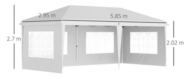 Pavilion pentru gradina/comercial, cadru metalic, material Oxford, 4 pereti, pliabil, alb, 5.85x2.95x2.70 m - imagine 12