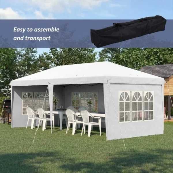 Pavilion pentru gradina/comercial, cadru metalic, material Oxford, 4 pereti, pliabil, alb, 5.85x2.95x2.70 m - imagine 7