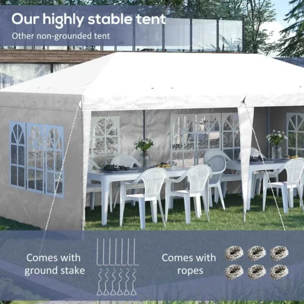 Pavilion pentru gradina/comercial, cadru metalic, material Oxford, 4 pereti, pliabil, alb, 5.85x2.95x2.70 m - imagine 6