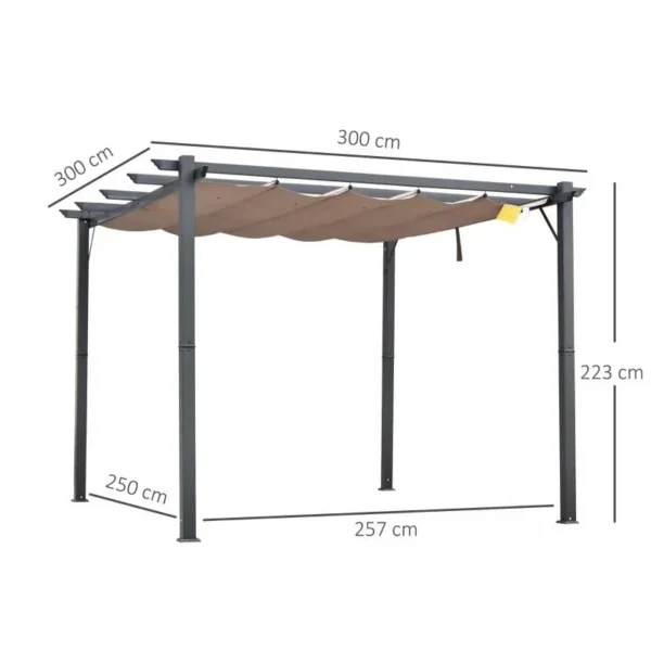 Pergola pentru gradina/terasa, retractabila, cadru aluminiu, gri si maro, 3x3x2.23 m - imagine 8