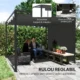 Pergola pentru gradina/terasa, retractabila, cu perete paravan, cadru aluminiu, gri inchis, 3x3x2.27 m - imagine 7