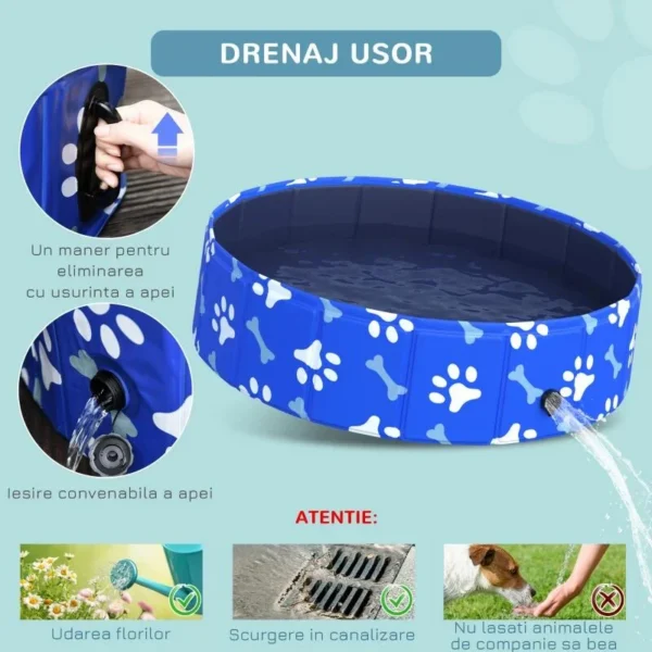 Piscina pentru caini, PVC si panouri din pal, pliabila, albastru, 80x20 cm - imagine 7