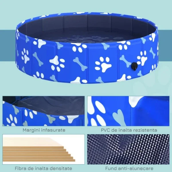 Piscina pentru caini, PVC si panouri din pal, pliabila, albastru, 80x20 cm - imagine 6