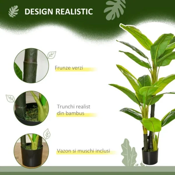 Planta artificiala, bananier cu ghiveci, verde, 150 cm - imagine 6