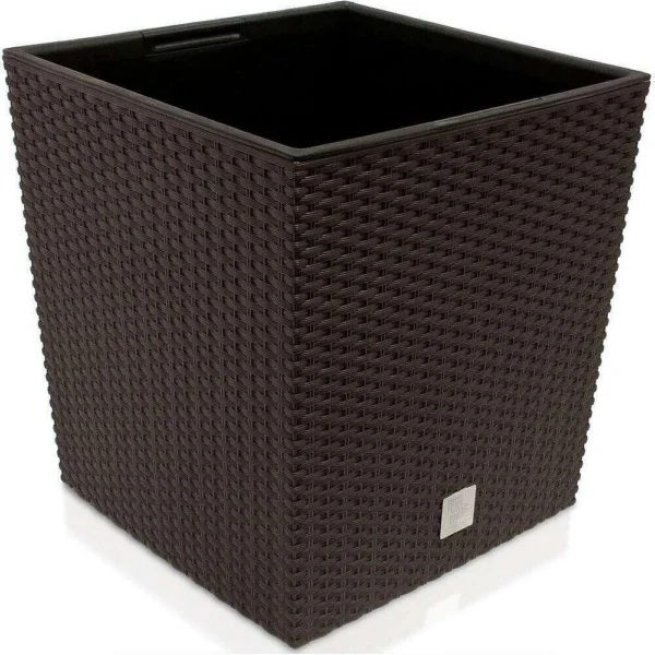 Set 2 ghivece de flori, Rato Low, imitatie ratan, patrate, 40x40x40.8 cm, maro, Prosperplast - imagine 4