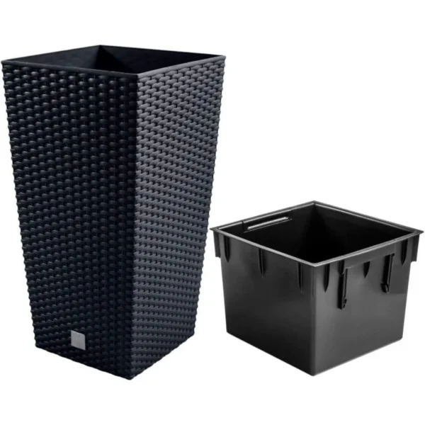 Set 2 ghivece de flori, Rato, imitatie ratan, inalte, 32.5x32.5x61 cm, antracit, Prosperplast - imagine 5