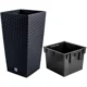 Set 2 ghivece de flori, Rato, imitatie ratan, inalte, 32.5x32.5x61 cm, antracit, Prosperplast - imagine 5