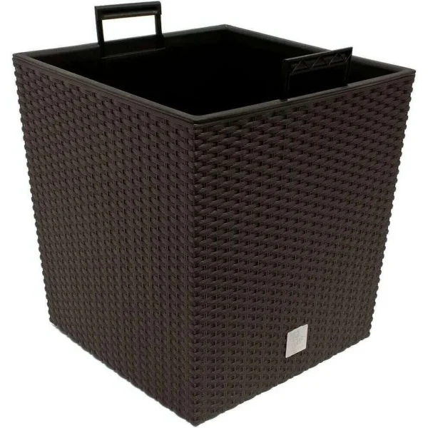 Set 2 ghivece de flori, Rato Low, imitatie ratan, patrate, 40x40x40.8 cm, maro, Prosperplast - imagine 3