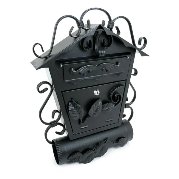 Cutie postala, cu loc pentru ziar, elemente forjate, negru, format C4, 52.5x15.5x53 cm, Damech - imagine 2
