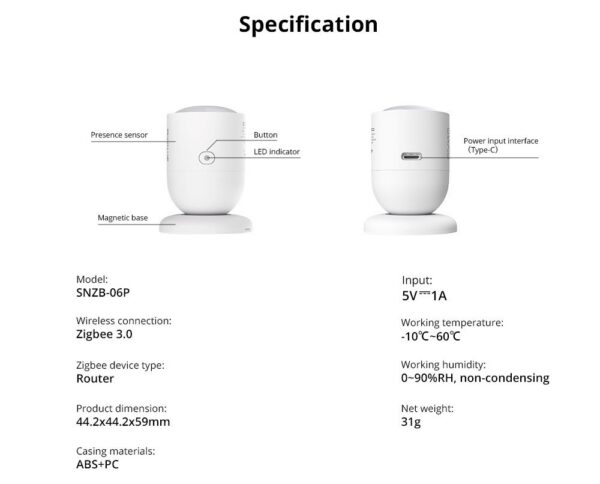 Senzor de prezenta umana Zigbee, Sonoff SNZB-06P, Zigbee 3.0 - imagine 9
