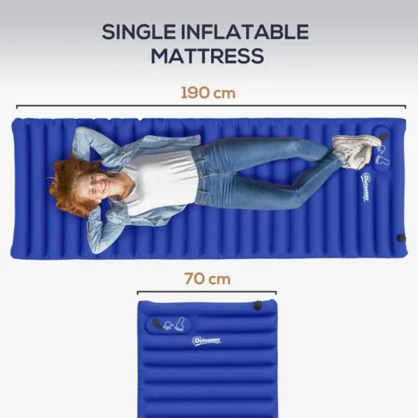 Saltea camping, gonflabila, cu pompa incorporata, impermeabila, plastic 190T, albastru, 195x70x10 cm - imagine 6