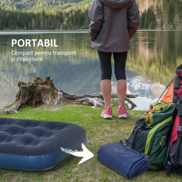 Saltea camping, gonflabila, cu pompa manuala inclusa, PVC, bluemarin, 191x73x22 cm - imagine 4