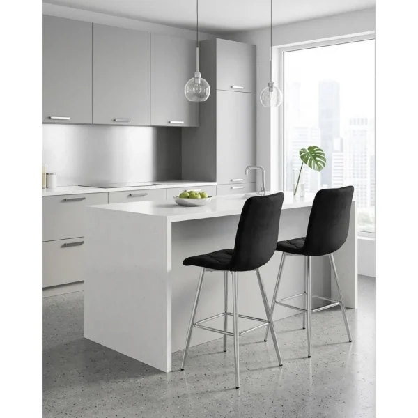 Scaun de bucatarie/bar, Artool, Libra, catifea neagra, picioare metal argintiu, 52x56x112 cm - imagine 7