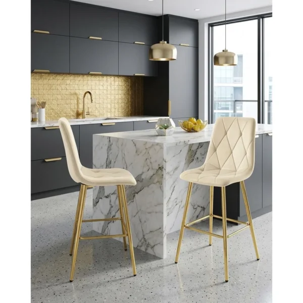 Scaun de bucatarie/bar, Artool, Libra, catifea bej deschis, picioare metal auriu, 52x56x112 cm - imagine 7