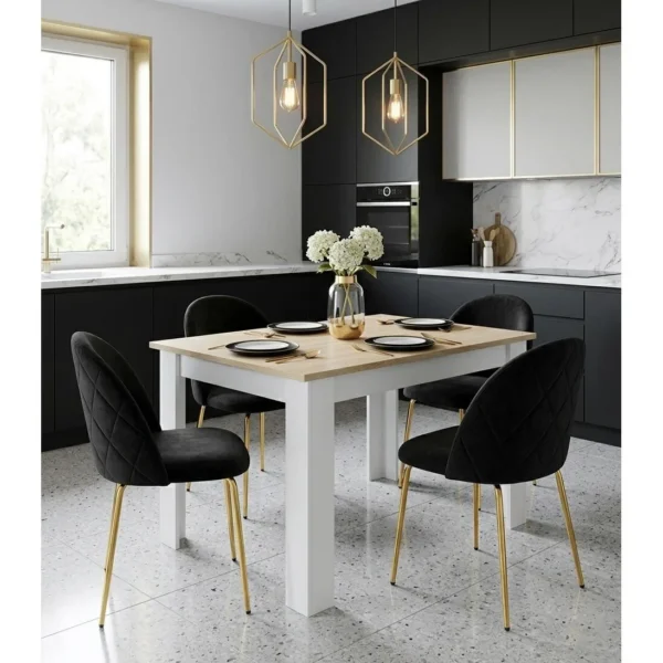 Scaun bucatarie/living, Artool, Inca, catifea neagra, picioare metal auriu, 49x55x78 cm - imagine 3