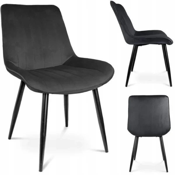 Scaun bucatarie/living, catifea, metal, negru, 54x61x83 cm, Viva - imagine 7