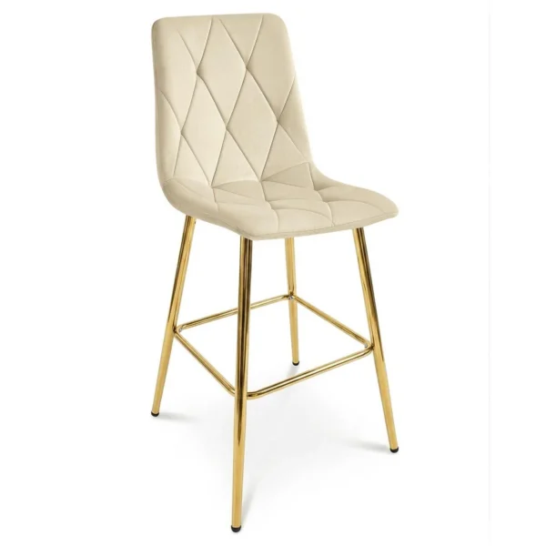 Set 2 scaune de bucatarie/bar, Artool, Libra, catifea bej deschis, picioare metal auriu, 52x56x112 cm - imagine 10