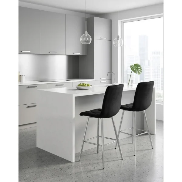 Set 2 scaune de bucatarie/bar, Artool, Libra, catifea neagra, picioare metal argintiu, 52x56x112 cm - imagine 3