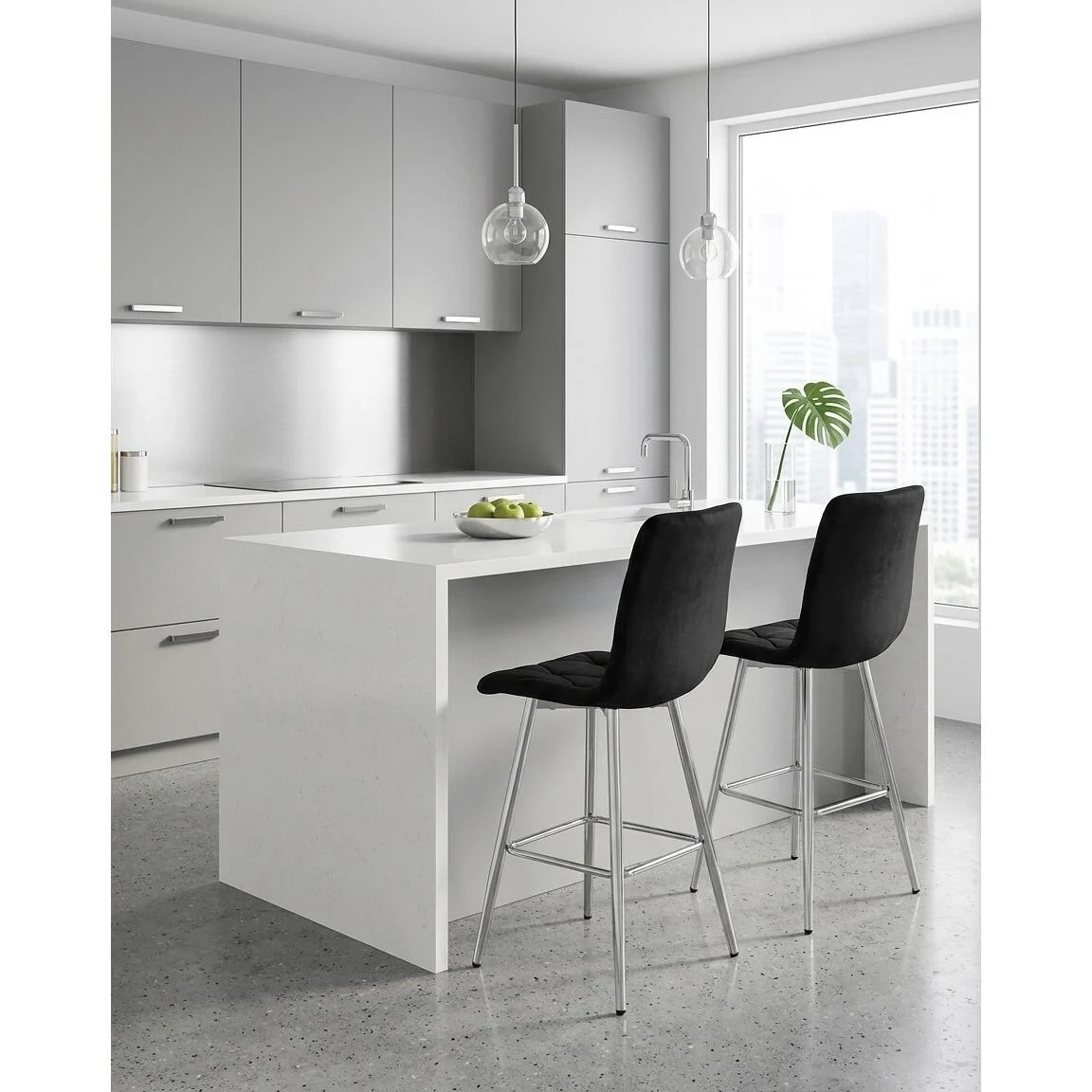 Set 2 scaune de bucatarie/bar, Artool, Libra, catifea neagra, picioare metal argintiu, 52x56x112 cm 1 Set 2 scaune de bucatarie/bar, Artool, Libra, catifea neagra, picioare metal argintiu, 52x56x112 cm