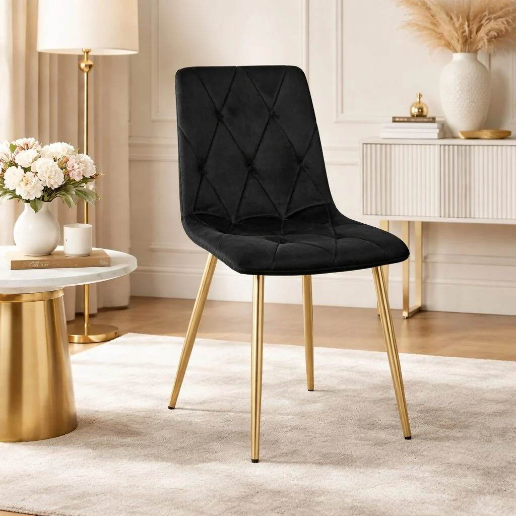 Set 4 scaune bucatarie/living, Artool, Libra, catifea neagra, picioare metal auriu, 45x54x86.5 cm 1 Set 4 scaune bucatarie/living, Artool, Libra, catifea neagra, picioare metal auriu, 45x54x86.5 cm