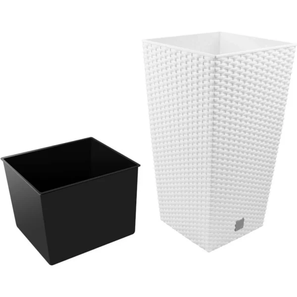 Set 2 ghivece de flori, Rato, imitatie ratan, inalte, 32.5x32.5x61 cm, alb, Prosperplast - imagine 6