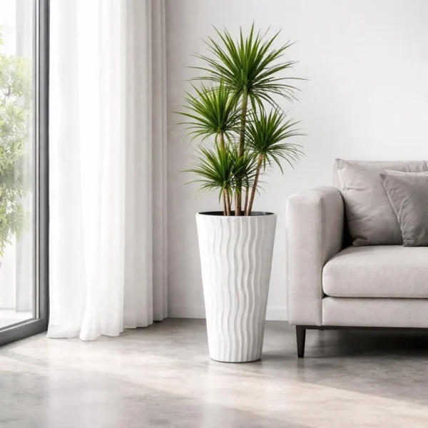 Set 2 ghivece de flori, Sandy Slim, rotunde, inalte, 34.9x62 cm, alb, Prosperplast - imagine 4