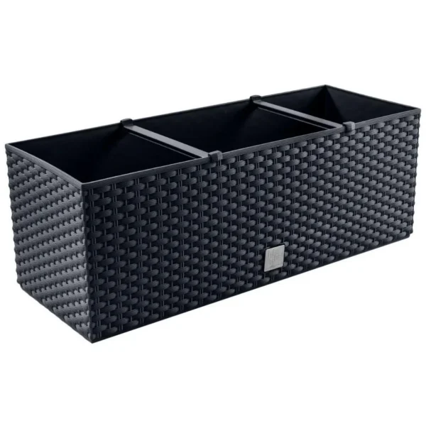 Set 2 jardiniere decorative, sistem irigare, imitatie ratan, antracit, 30 L, 60x25x24 cm, Rato Case - imagine 4