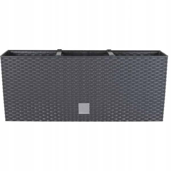 Set 2 jardiniere decorative, sistem irigare, imitatie ratan, antracit, 30 L, 60x25x24 cm, Rato Case - imagine 2