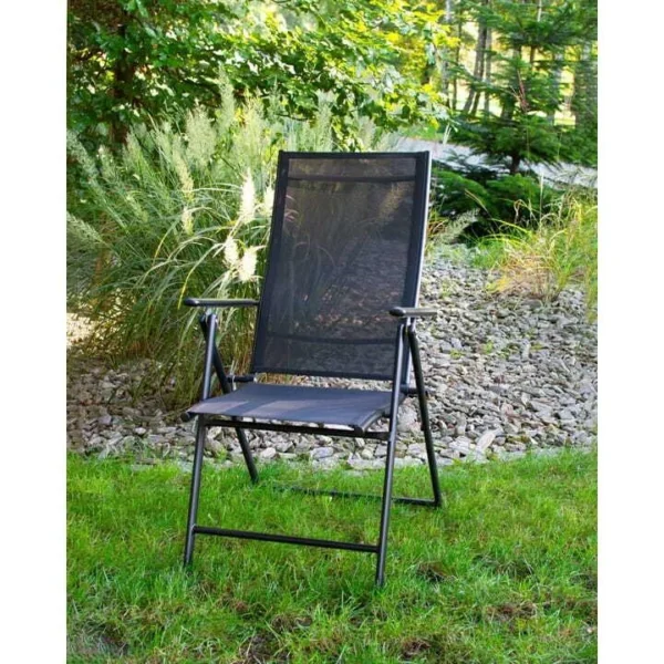 Set 2 scaune gradina/terasa, reglabile, aluminiu, negru, 56x67-99x84-107 cm, Jumi - imagine 3