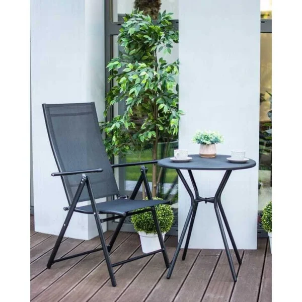 Set 2 scaune gradina/terasa, reglabile, aluminiu, negru, 56x67-99x84-107 cm, Jumi - imagine 2