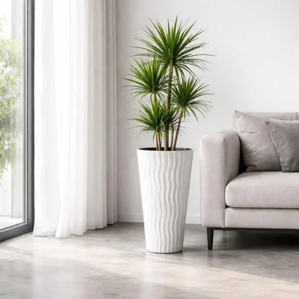 Set 4 ghivece de flori, Sandy Slim, rotunde, inalte, 34.9x62 cm, alb, Prosperplast - imagine 4