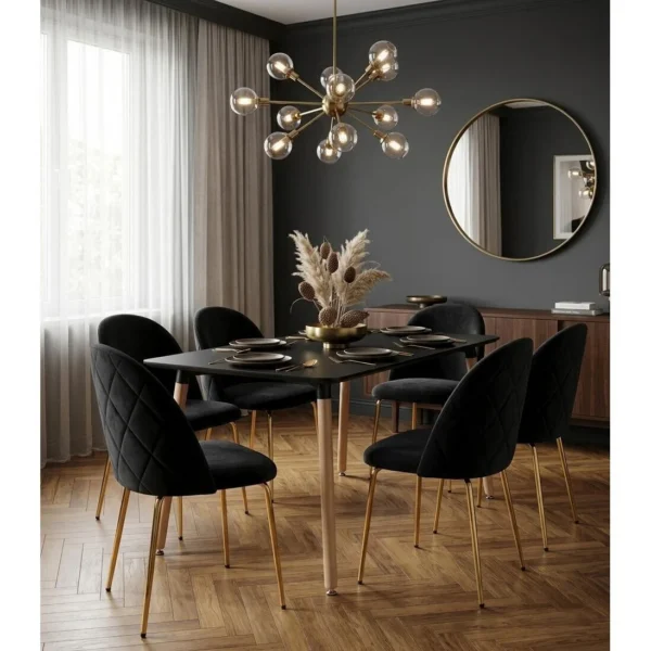 Set 4 scaune bucatarie/living, Artool, Inca, catifea neagra, picioare metal auriu, 49x55x78 cm - imagine 8