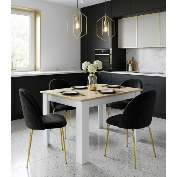 Set 4 scaune bucatarie/living, Artool, Inca, catifea neagra, picioare metal auriu, 49x55x78 cm - imagine 3