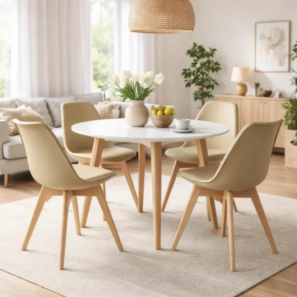 Set 4 scaune bucatarie/living, Artool, Mark, PP bej, picioare lemn natur, 49x52x82 cm - imagine 9